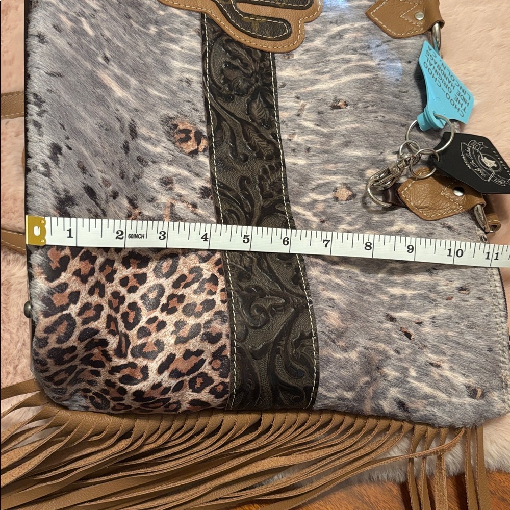 Holy Cow Couture Acid Wash Leopard Hair on Hide Fringe Town Square. - Picture 15 of 16
